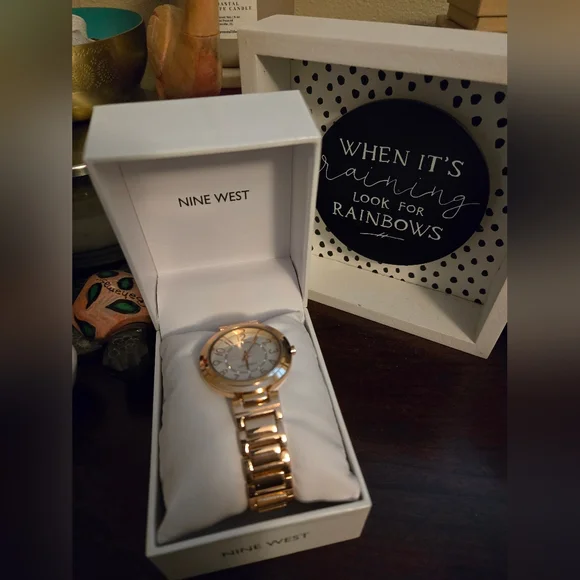 Nine West Rose Gold-Tone Watch With Pearl & Rhinestone Face - Picture 7 of 7